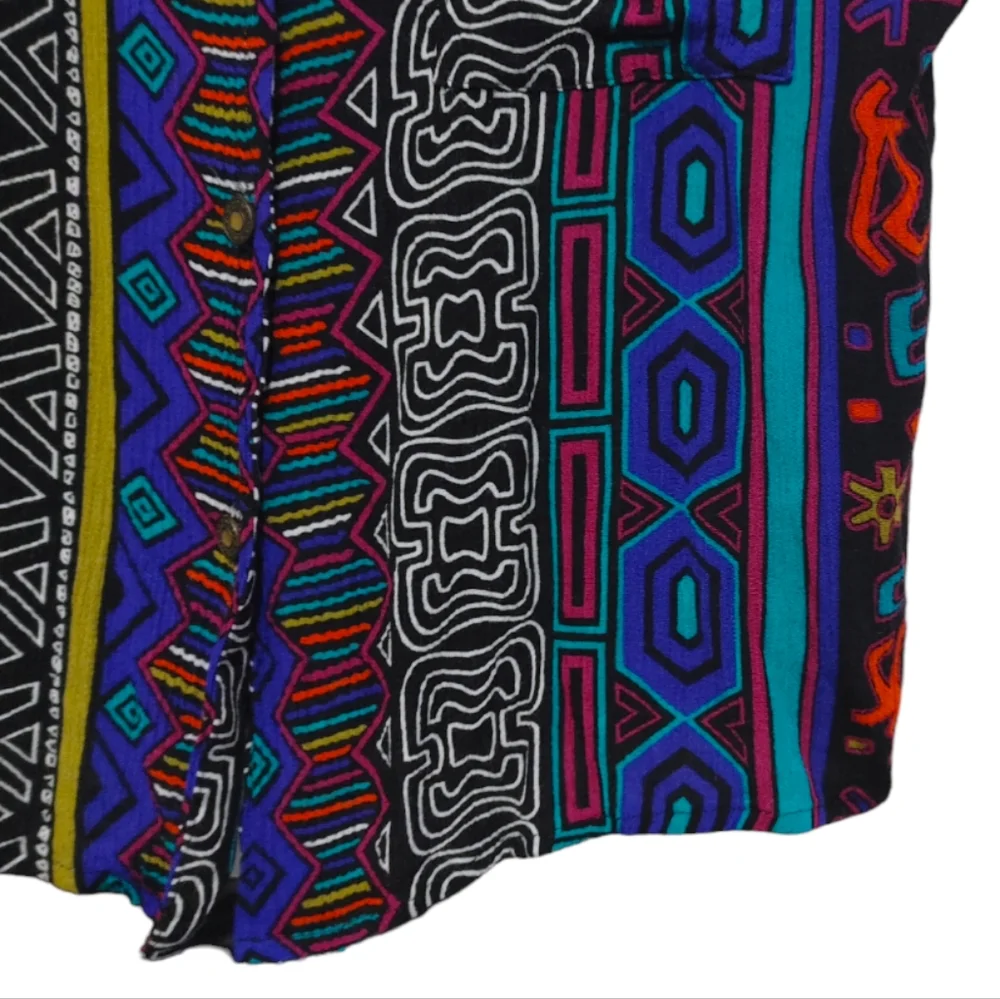 Vintage Melrose Colorful 80s Button Front Shoulder Pad Shirt Womens Size Small S - Picture 4 of 6